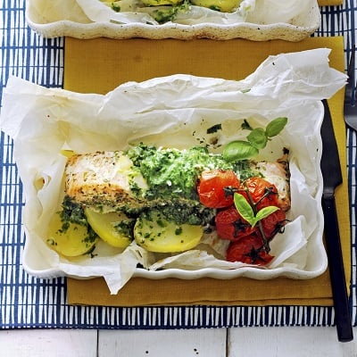 Zalm spinaziepakketjes uit de oven